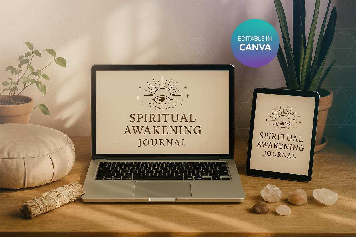 Spirituality & Awakening Journal Hero Banner with Canva Badge