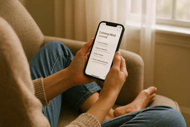 Person Reading Journal on Phone